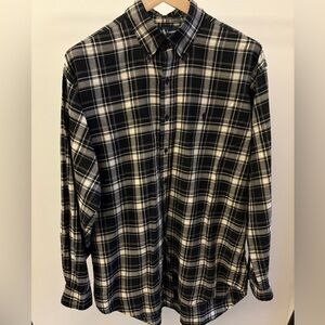 Ralph Lauren Button Down Collar Shirt Flannel L/S Blk/Wht Plaid Large Blake Fit